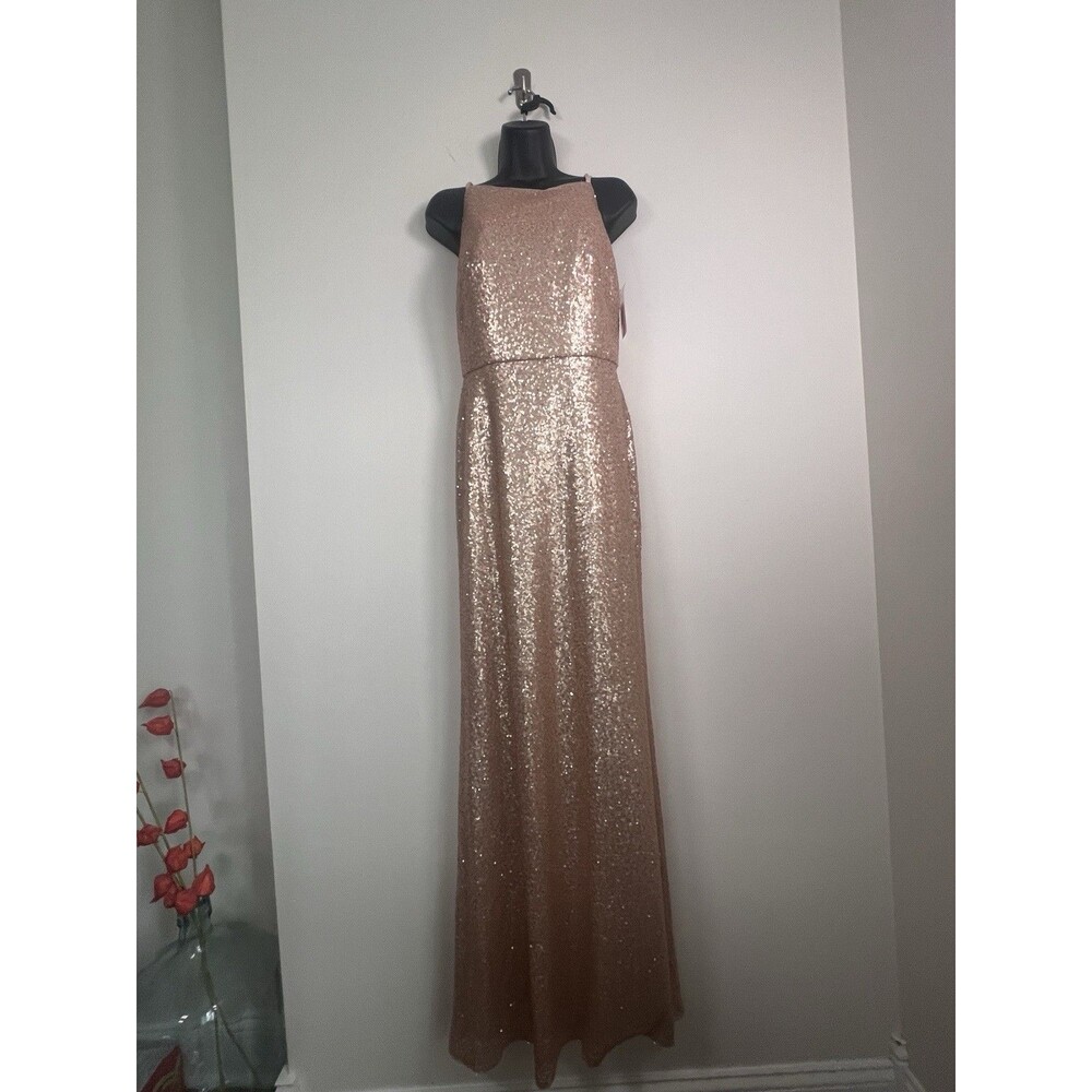 Dessy Collection NEW Size 4 Elle 3010 Sequin Rose Gold Gown Dress $284 - Picture 4 of 16